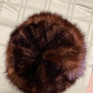 Mink pillbox hat circa 1963. Child’s hat as circumference is 21.75”. Beautiful.